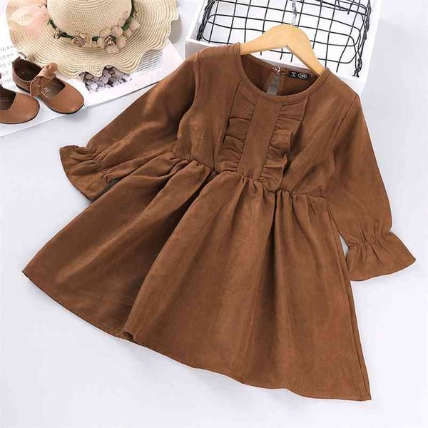 

girls' dress korean version of the autumn corduroy pleated lace princess children toddler baby kids clothing 2-6y 210625, Red;yellow