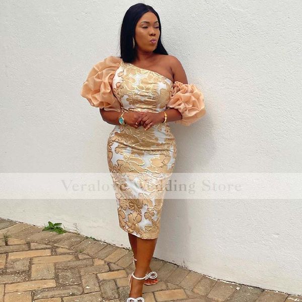 

one shoulder aso ebi short prom dress lace appliques tea length cocktail party robes de soiree evening gown for dubai, Black