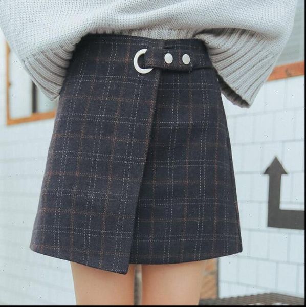 

2021 new fashion womens skirts 2021 women autumn and winter woolen plaid vintage skirt drop shipping good quality, Black