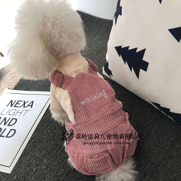 

autumn and winter new pink suspenders teddy bear french pants corduroy
