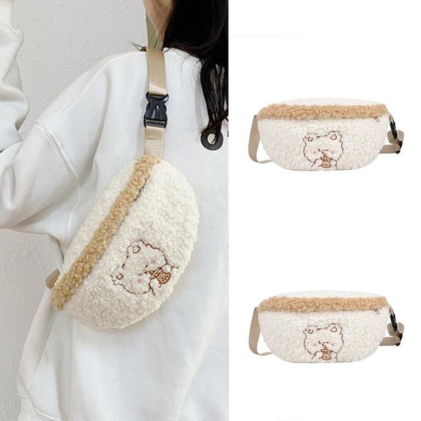 

waist bags fashion chest bag female plush 2021 trend cartoon pattern autumn and winter casual girl cute student messenger
