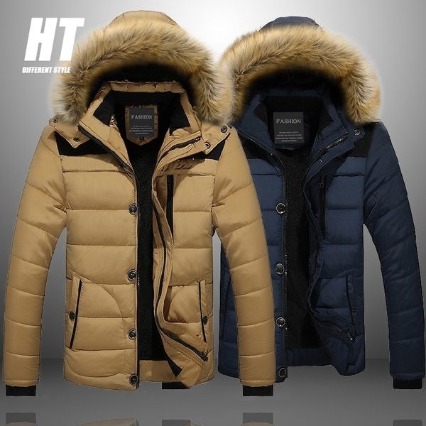 Quente inverno homens parka casual casual jaqueta de jaqueta de pele alinhada sólida parkas de neve outerwear grossos casacos térmicos grande tamanho grande M-6XL 210222