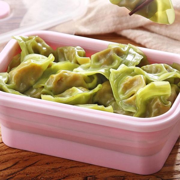 

dinnerware sets 3pcs portable silicone lunch box folding lunchbox container microwave safe grade eco-friendly