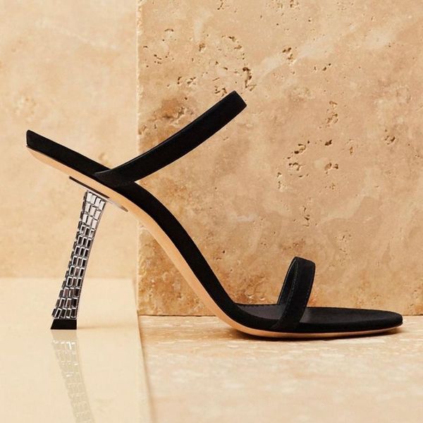 

dress shoes women concise summer high heels rhinestone heel sandals slip on woman party stiletto prom block, Black