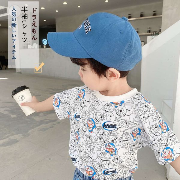 

summer boys' 2021 children's short sleeve baby print t-shirt cute cartoon top, Blue