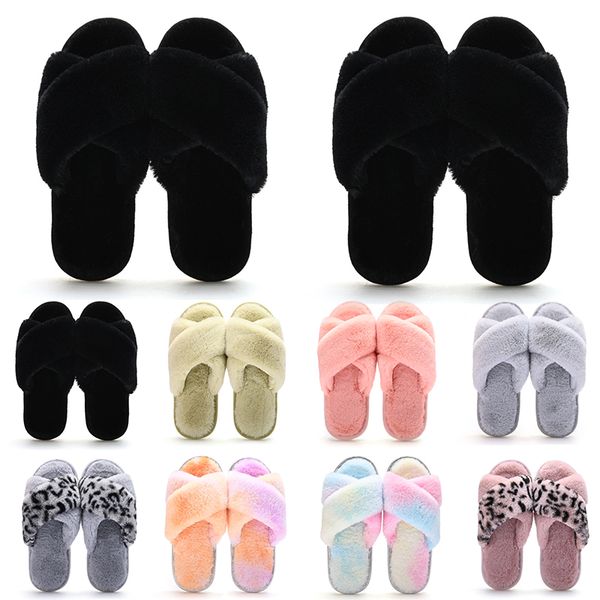 

wholesale classics winter indoor slippers for women snow fur slides house outdoor girls ladies furry slipper flats platforms soft shoes snea, Black