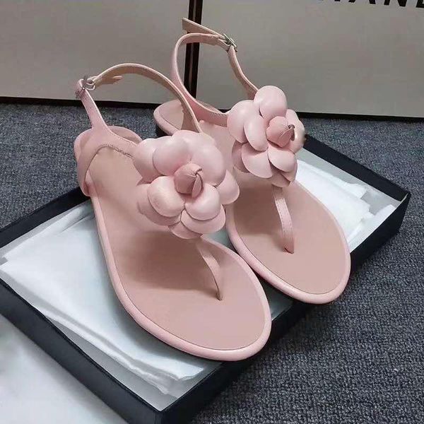 Heißer Verkauf-2021 Neue Ankunft Blume Docoration Frauen Sandalen Runway Marke Echtes Leder Flache Schuhe Mädchen Sommer Casual Strand Sandalen Schuhe