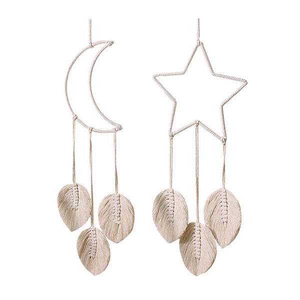 

tassel moon five-pointed star dream catcher with macrame leaf handmade bohemian home decoration,for girls kids bedroom