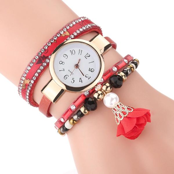 

wristwatches bracelet for women geneva wrist watch fashion winding diamond pu red digital dial pearl flower pendant ladies quartz, Slivery;brown