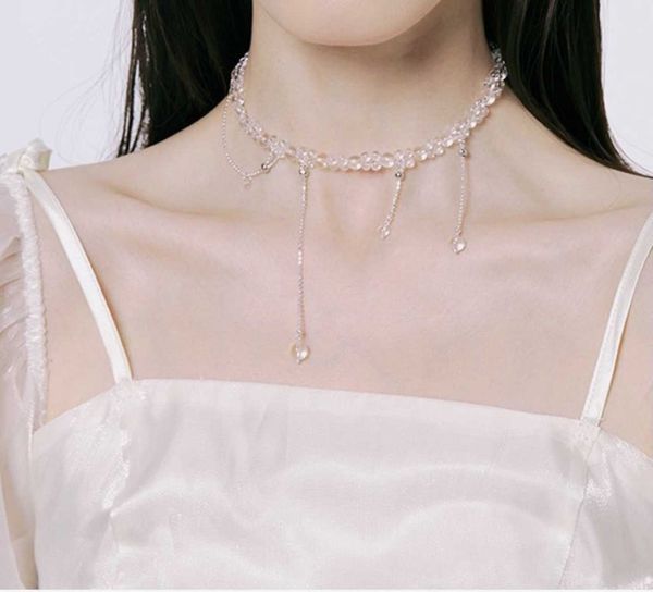 

2021 flowing water drop swaying high-grade transparent crystal necklace clavicle chain neck, Silver