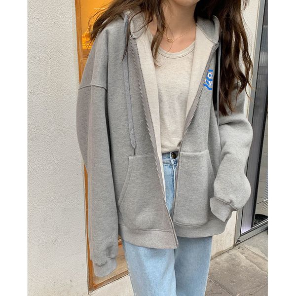 

2021 new 2 colors korean style women autumn winter hoodie coats zipper jacket female print warm coat womens (x1675) 18vv, Black;brown