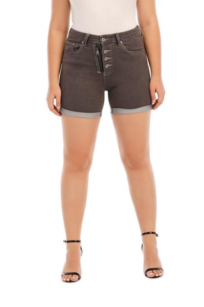 

women's jeans zipper denim shorts gray cotton high-waist rolled-edge street suitable for external wear, Blue