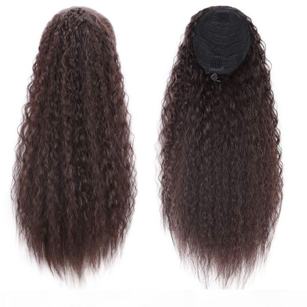 

22 inch long curly ponytail hairpiece more colors 140g human hair wrap around hair extensions for women remy hair celebrity ponytails, Black