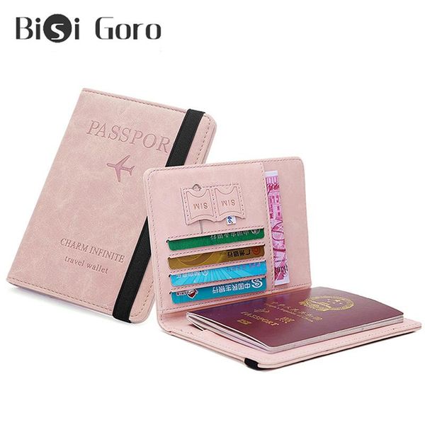 

card holders bisi goro women men rfid vintage business passport covers travel wallet holder pu leather purse multi-function fashion case, Brown;gray