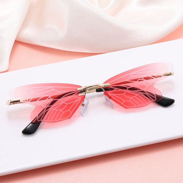

designer sunglasses transparent butterfly rimless sun women metal frame shade fashion oversized party vintage eyewear uv400, White;black