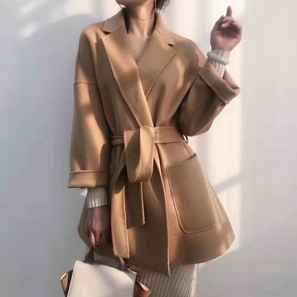 

women plus size autumn winter cassic simple wool maxi long coat female robe outerwear fashion wool 210218, Black