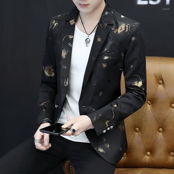 

men's suits & blazers ho 2021 men, youth, casual, handsome, printed suit, man british style suit, White;black