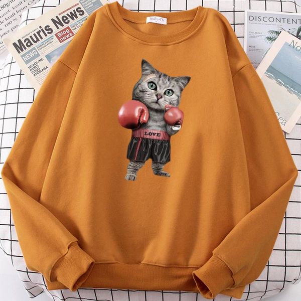 

men's hoodies & sweatshirts funny boxing cat print hoodie animation sportswear apparel round neck oversize sweatshirt men, Black