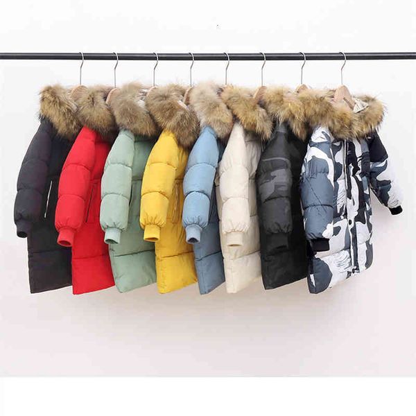 

large wool collar children's down cotton jacket boys' cotton jacket medium and long new girls' middle and large children&#039, Blue;gray