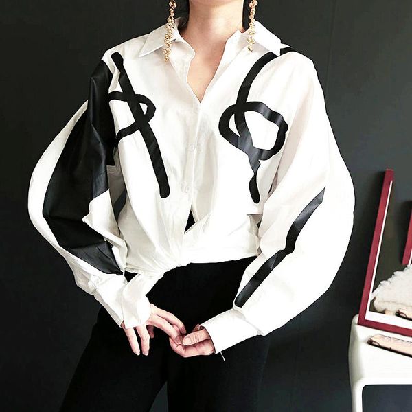 

fashion designer runway autumn style blouse women shirt oversize loose graffiti print shirt women clothes for sl256, White