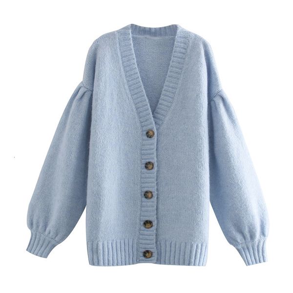 

2021 new vintage blue knitted long sweater women v-neck lantern sleeve pullovers female retro jumper 479n, White;black