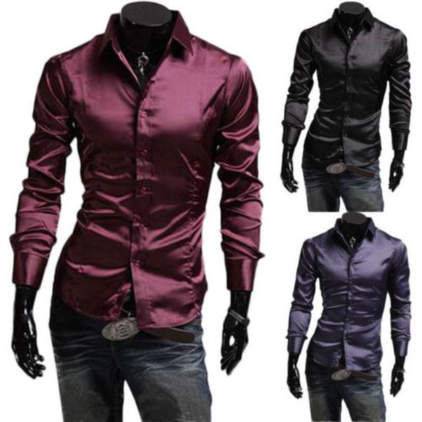 

new fashion men spring luxury long mouths casual slim fit stylish shirts black pair red, White;black