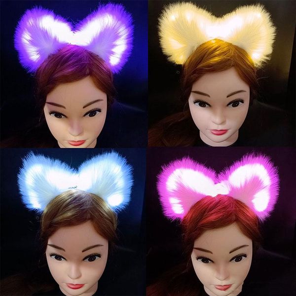 

party decoration 5pcs led fluffy hairy cat ears headband women girls light up headwear hair accessories halloween birthday rave supplies