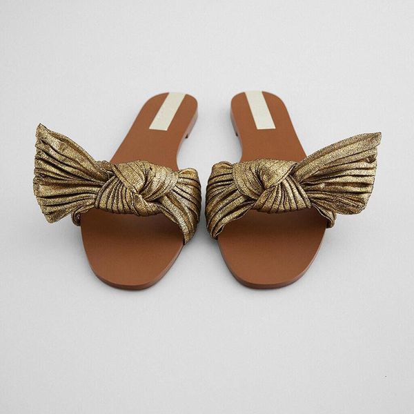 

slippers summer gold bow tie women slide beach casual slip on flats guo8, Black
