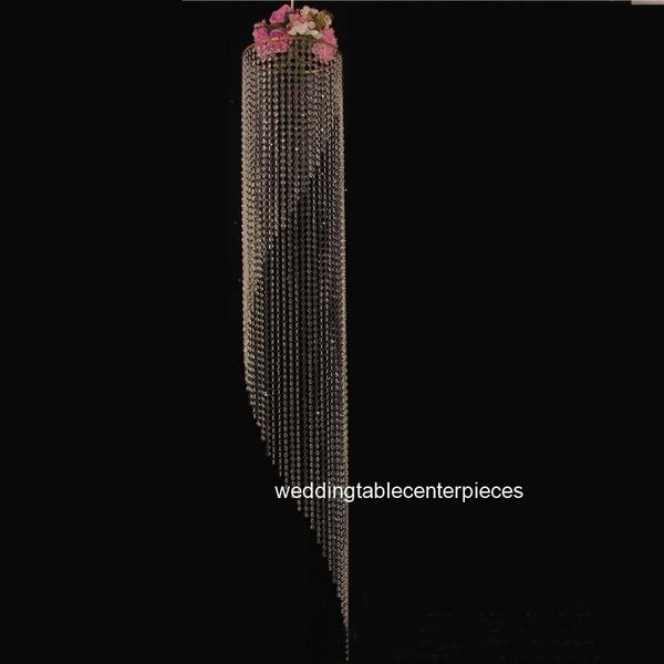 

party decoration 6pcs)120cm tall hangging acrylic event centerpiece stand with hanging crystal beaded chandelier for wedding hall stage