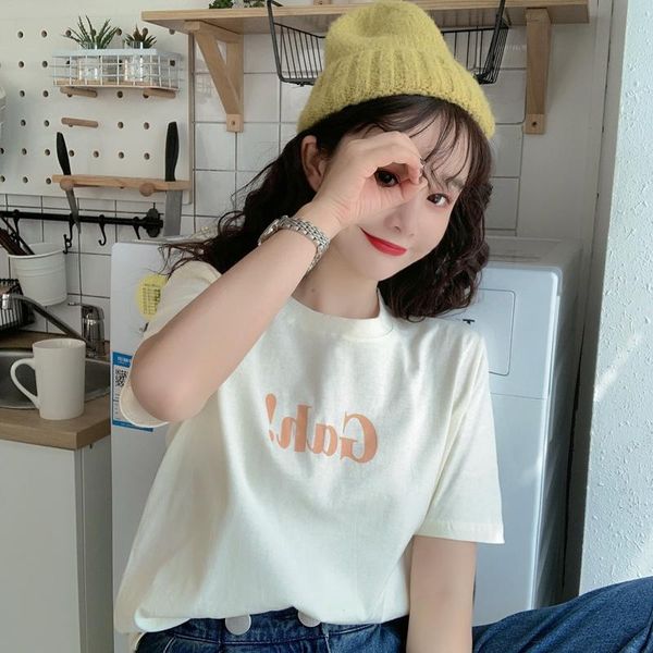 

women's t-shirt t-shirts japanese kawaii ladies ulzzang casual loose letter print female korean harajuku clothes for women, White
