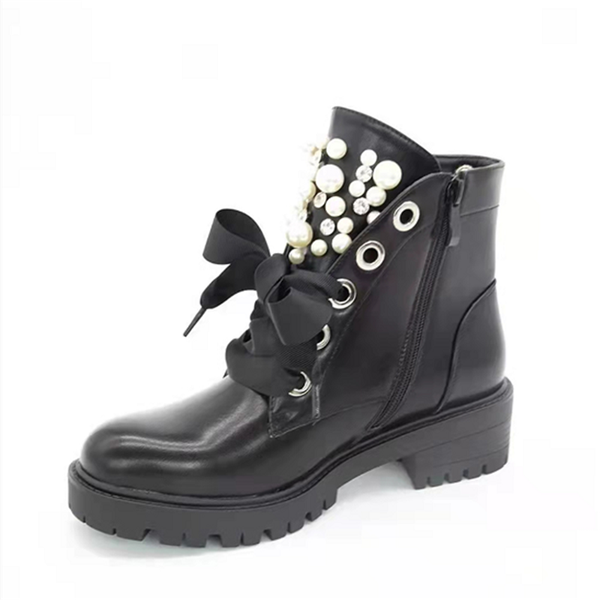 

boots 2021 women's autumn and winter lace-up short european american round, Black