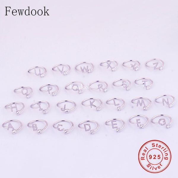 

cluster rings 925 sterling silver adjustable letter a-z alphabet mix zircon circle open for women bridal wedding anillos 2021 wholesale, Golden;silver