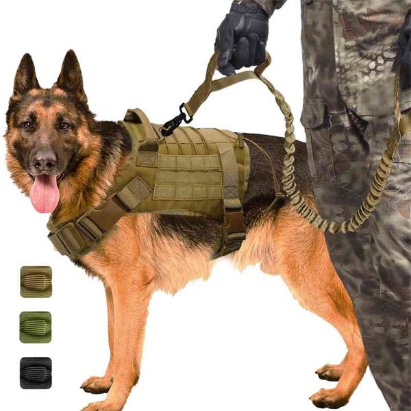 Militares Tactical Dog Harness Trabalhando Cão Colete Nylon Bungee Leash Leash Training Correndo Para Cães Médios Grandes Pastor 210729