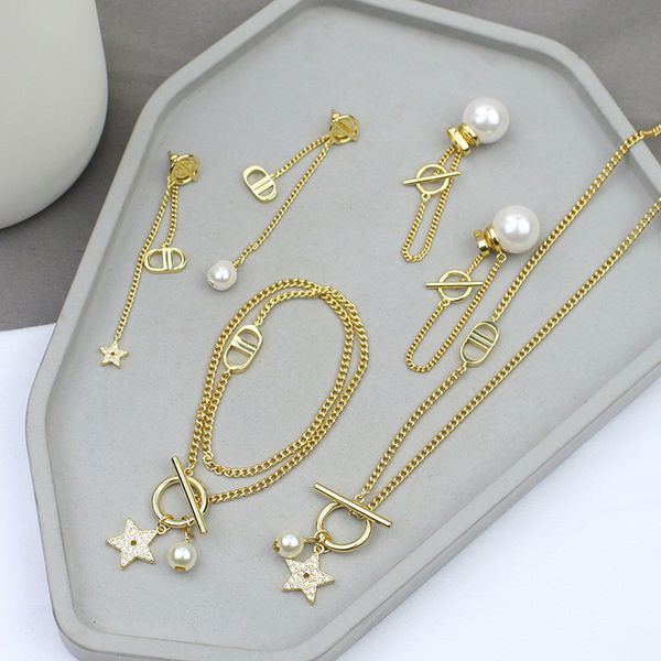

designer jewelry 2021 letter bracelet set star earrings new necklace, Black