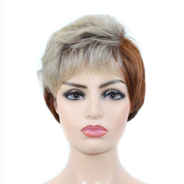 

women's hair brown white bleaching wig short head cover, Black
