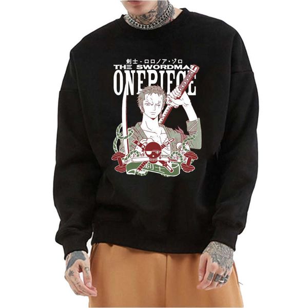 

one piece anime o-neck print loose casual uniex hoodie p0811, Black