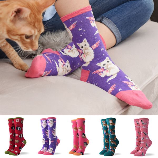 

spring new style women's middle tube cotton socks, tide socks, animal series, fashion colorful socks, creative women's cotton sock, Black