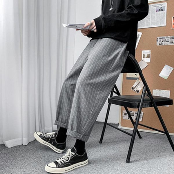 

men's pants 2021 korean striped harem streetwear man casual loose trousers japanese men black gray plus size