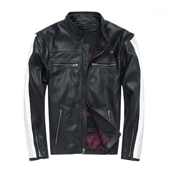 

men's leather & faux mens spliced overcoat men jacket black cowskin vintage jackets for cowhide coat motorcycle