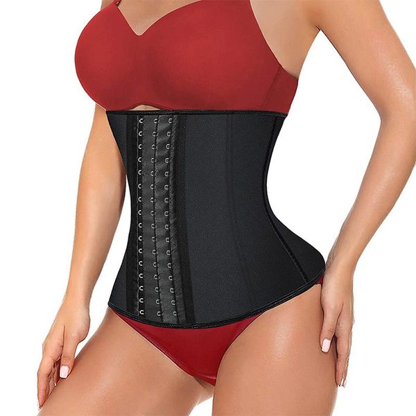 

women's shapers cinta modeladora latex waist trainer binders and 9 steel bones slimming belt tummy control sheath corset trimmer, Black;white