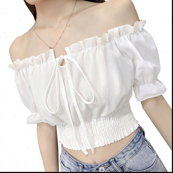 

ljsxls white chiffon blouse shirt 2021 bow short sleeve summer women blouses slash neck casual womens ladies shirts