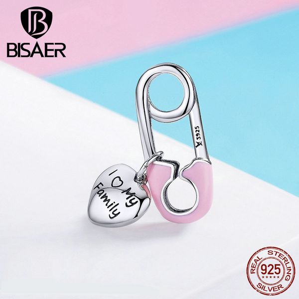 

bisaer family gift 925 sterling silver family love family beads love clip shape charms fit girls bracelets diy jewelry ecc1145 q0531, Black