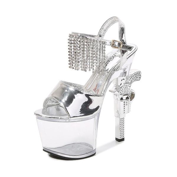 

sandals women fashion super high heel stiletto rhinestone large size fish mouth female summer, Black
