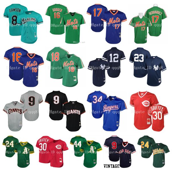 

vintage mesh jersey ken griffey jr. dwight gooden ted williams hernandez darryl strawberry andre dawson henderson wade boggs retro baseball, Blue;black