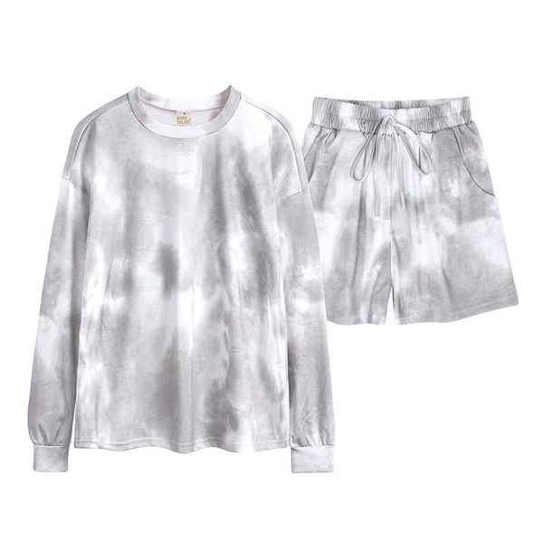 

women's tracksuits 2021 summer tie dye tracksuit suits with shorts tshirt + 2pcs sprots sets leopard print loungewear, Gray