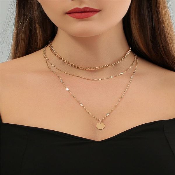 

pendant necklaces retro gold color minimalist geometry necklace for women multi-layer clavicle chain fine party jewelry gift, Silver