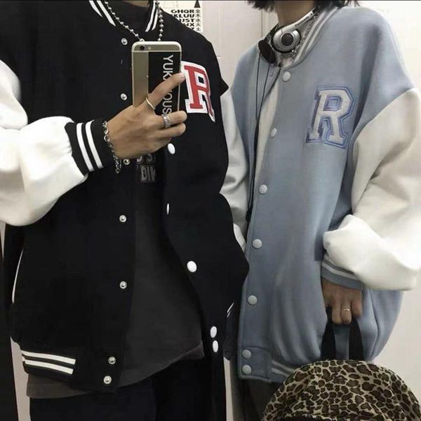 

women's hoodies & sweatshirts harajuku women autumn winter sweatshirt long sleeve single breasted letter embroidery loose oversize jack, Black