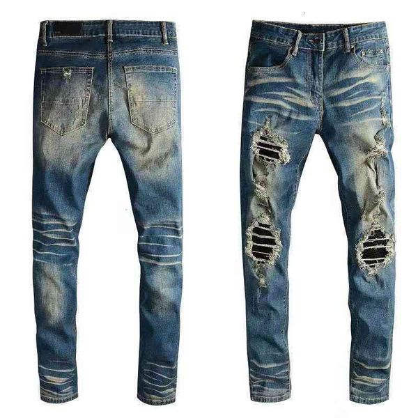 

patch new am gaojiechao brand hole jeans for men, Blue