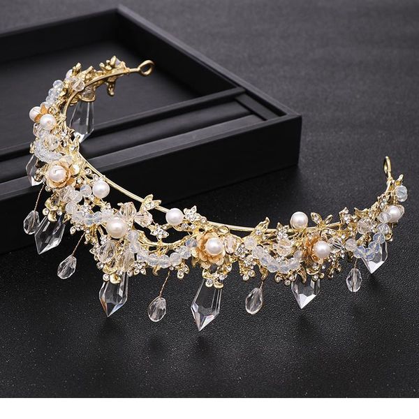 

trendy pearl baroque crystal column queen gold crown princess tiara bridal wedding diadem headpiece hair jewelry acc jlldcr, Silver