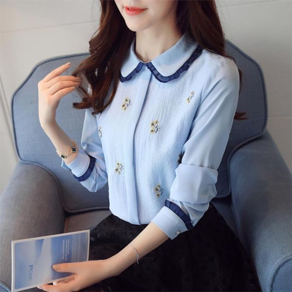 

2021 autumn new arrival womens bow chiffon blouse doll collar full sleeve korean fashion ol casual solid t9d249t, White